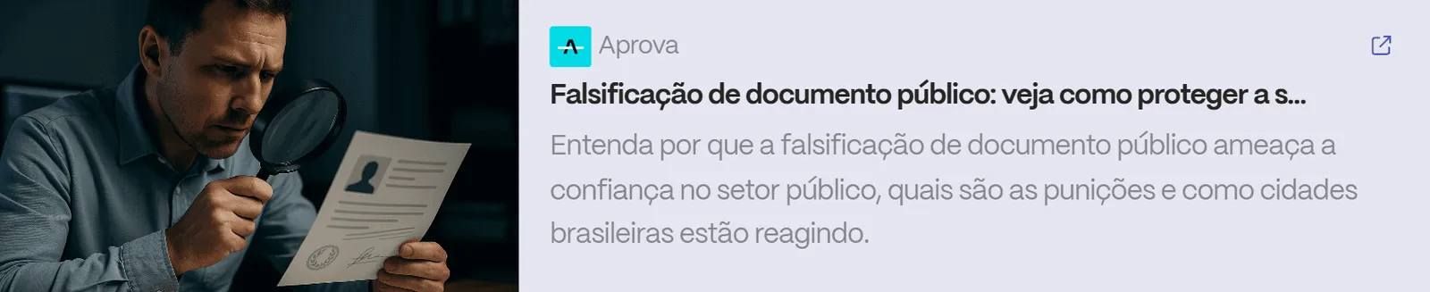 Box de chamada para artigo sobre falsificação de documento público e como proteger a gestão.
